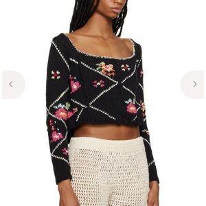 TACH clothing Black Sweater with Colorful Floral Design crochet small cropped